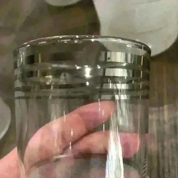 MCM West Virginia Glass Silver Nip Frost Ringed Cocktail Shaker/Pitcher/Glasses - Picture 8 of 9